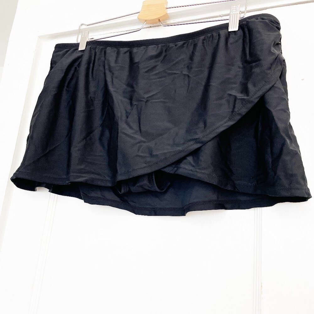 Catalina 2X Swim Skirt Bottom 18W/20W Black Scalloped Layered Bikini Bottom